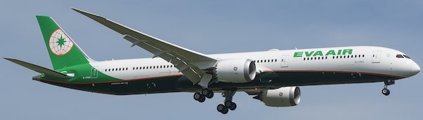 Boeing 787-10 EVA Air with stand